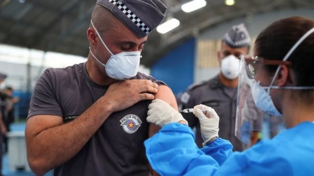 A Sao Paulo police officer was vaccinated in 2021