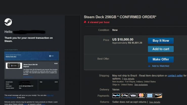 Scalpers sells Steam Deck Reserve for up to $10,000 on eBay