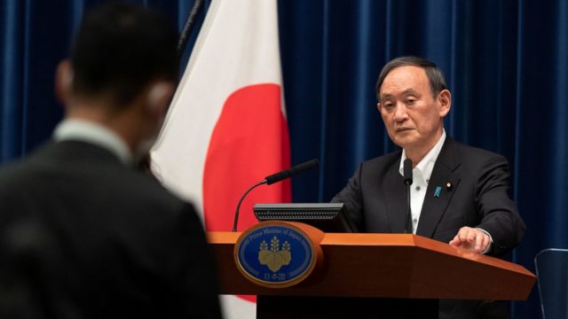 The Prime Minister, Yoshihide Suga, speaking in May 2021