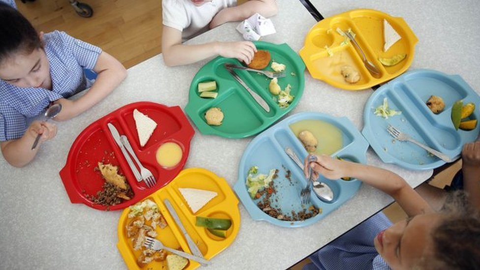 Children eat school lunch