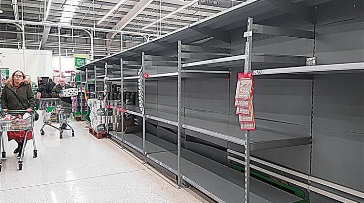 United Kingdom.  Supermarkets with empty shelves