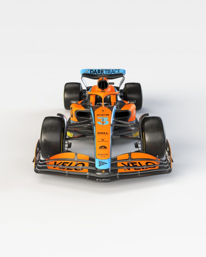 In front of the MCL36, the team's new Formula 1 car