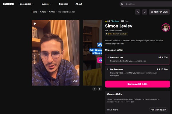 Simon Leviev is investing in selling personal videos (Image: Playback / Cameo)
