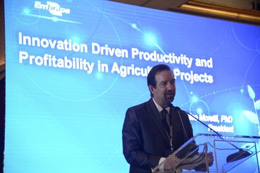 Embrapa President Celso Moretti speaks during Agri Talks, an event promoted by Apex-Brasil in Dubai, United Arab Emirates