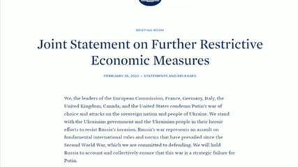The European Commission and partner countries condemn the attack on Ukraine and agree to Russia's withdrawal from Swift