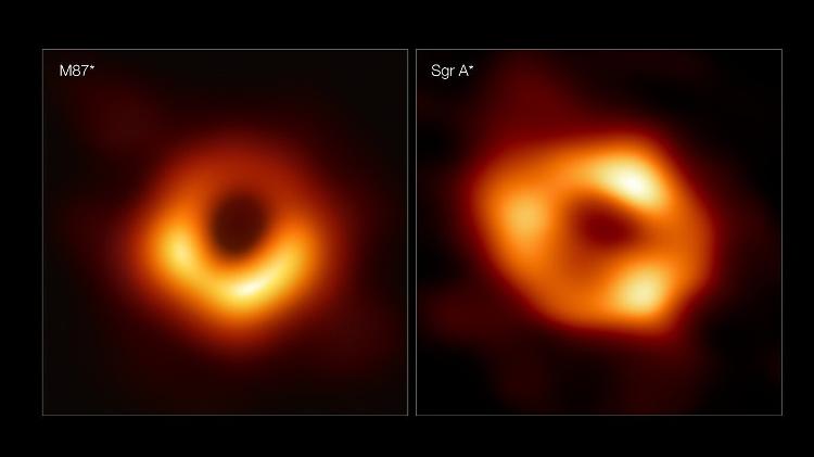 On the left, an image of the black hole M87*, discovered in 2019, and on the right, Sagittarius A*, located in the center of our galaxy - EHT - EHT