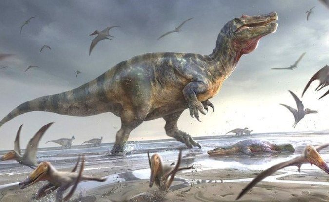 O dinossauro era um predador bípede com cara de crocodilo — e media mais de 10m de comprimento -  (crédito: AFP)