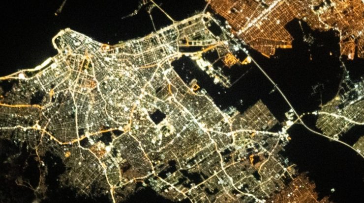 An astronaut on the space station photographing the Greater Porto Alegre at night