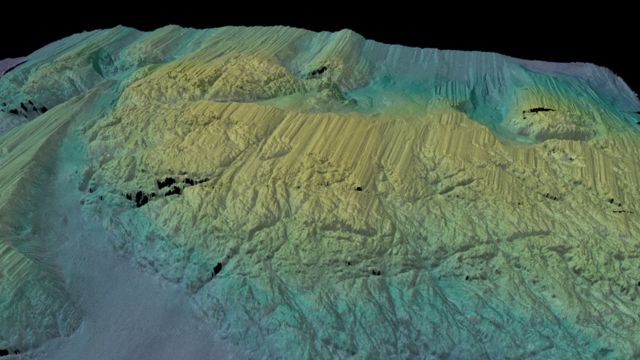 3D image of the sea floor in front of Thwaites, taken by the Rán . spacecraft