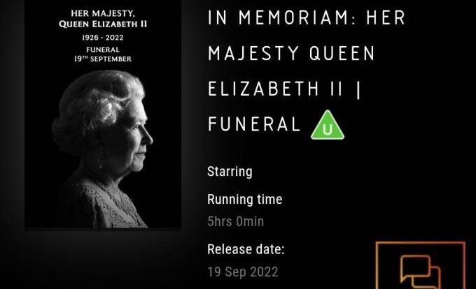 Queen Elizabeth's funeral will be screened for free in UK cinemas